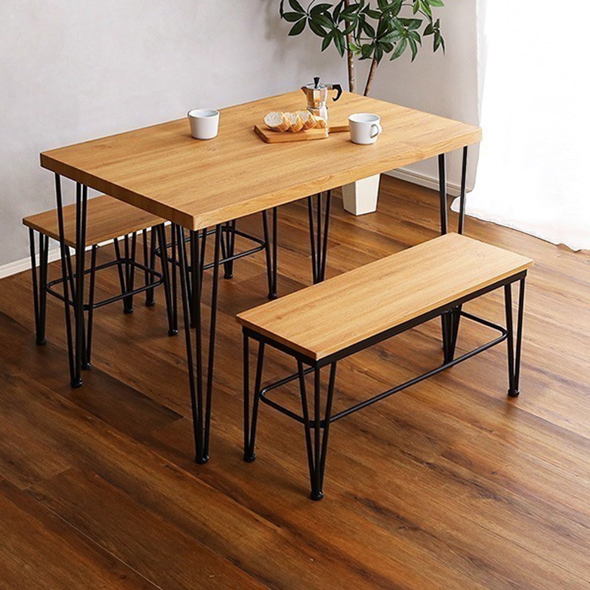 ヴィンテージダイニング4点セット【テーブル＋椅子2脚+ベンチ1脚】