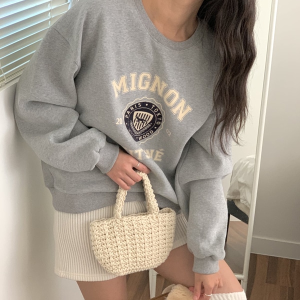 韓国ファッション フロッピー レタリング ルーズフィット 羊起毛 マンツーマンTシャツ