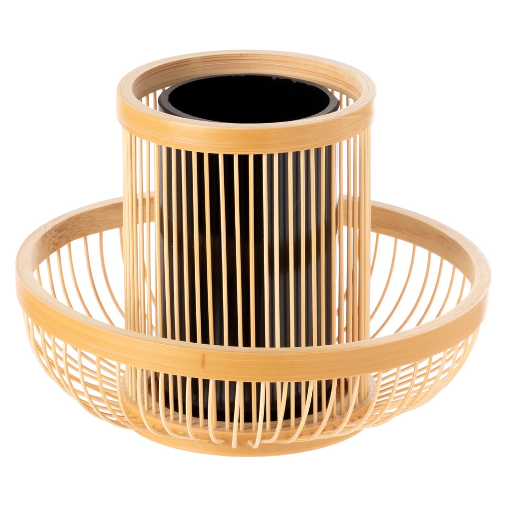 駿河竹千筋細工　花器　水仙　静岡県伝統工芸品　黒田倫枝 作　職人が竹ひごを組んで千筋にして作り上げられた花瓶　繊細で滑らかな曲線美