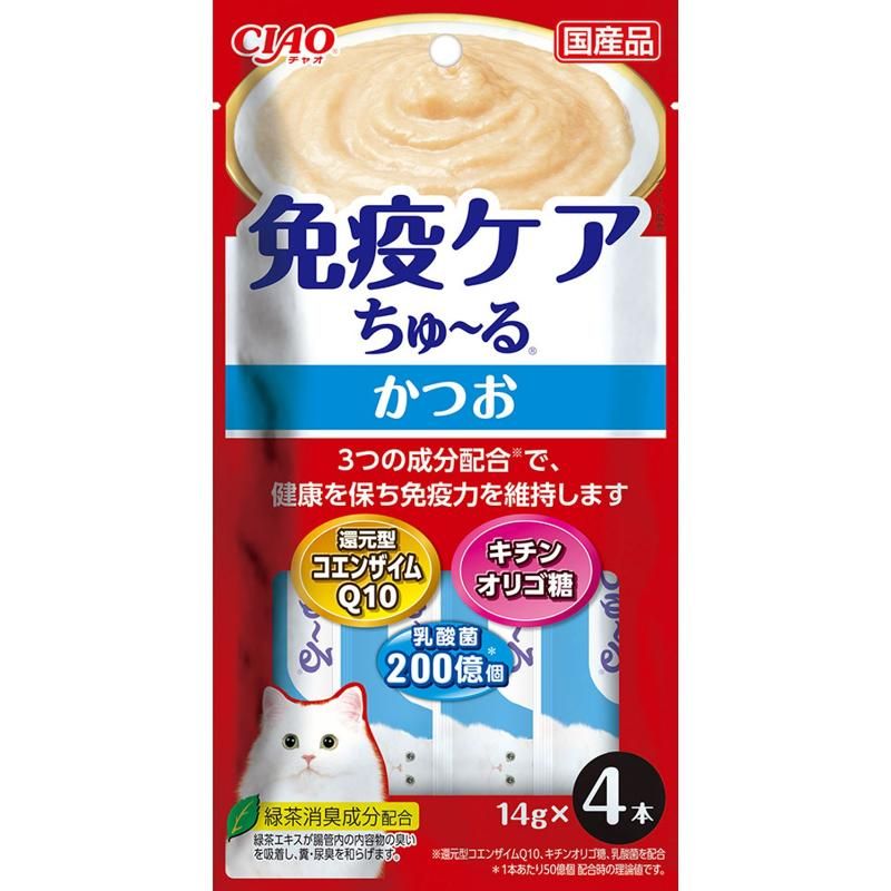 （まとめ買い）CIAO チャオ 免疫ケアちゅ～る かつお 14gx4本 猫用おやつ [x16]