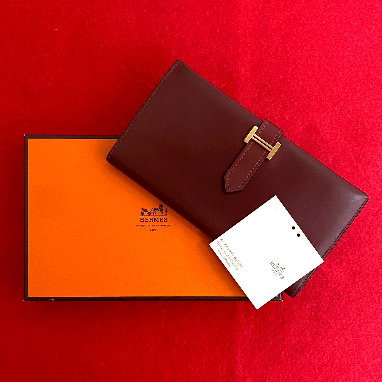 ヴィンテージ ベアン長財布 ボックスカーフ レッド 31939