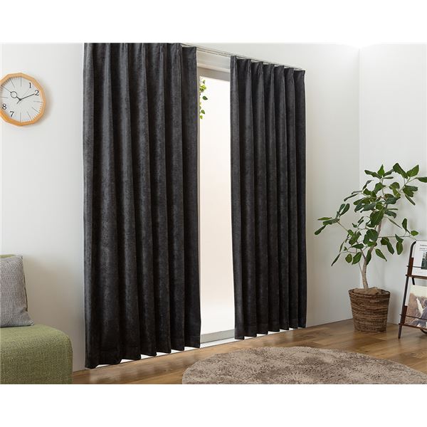 遮光カーテン 幅150cm×丈110cm 1枚 ダークグレー 1級遮光 洗える 日本製 無地 アジャスターフック タッセル付き カーテン