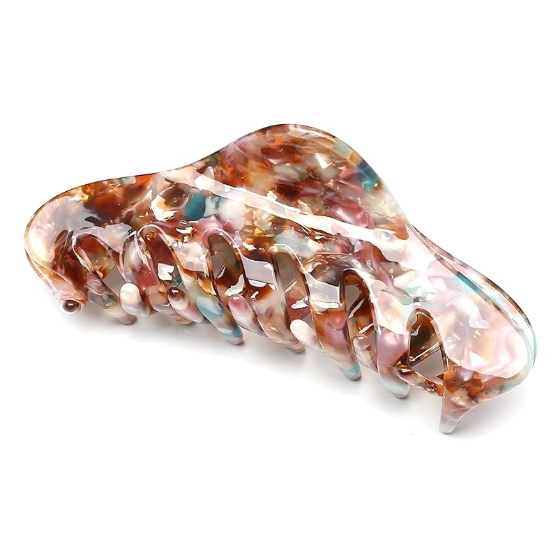 QinGoo 大きめ ヘアクリップ コーヒー 髪留め クリップ バンスクリップ しっかりとまる ヘアアクセサリー 可愛い 韓国 レディース 1本(10.6cm*4.2cm,Magic Color)