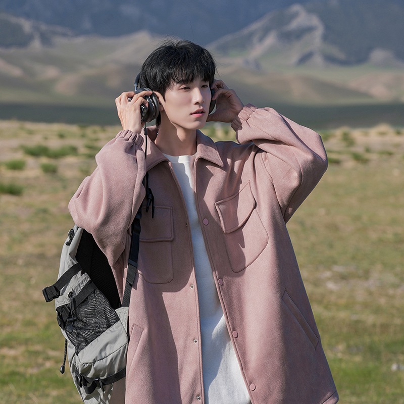 ピンク コート メンズ 春秋 アメリカン レトロ タイド ベースボール ウェア カップル ワークウェア ジャケット