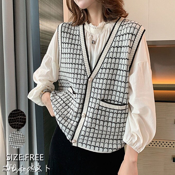 ニットベストレディースノースリーブ前開きベスト秋冬コーデレディースファッショントップスベストジレ