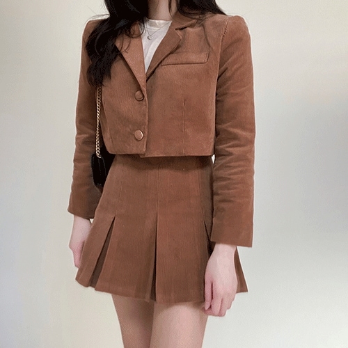 ［高クオリティ!韓国制作コーデュロイベーシックカラークロップジャケット