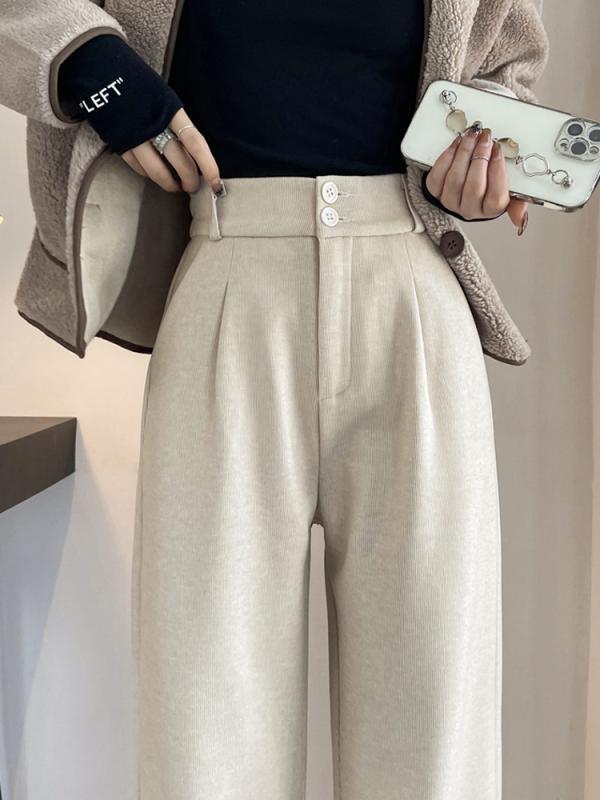 パンツ レディース 秋 冬 カジュアル ウール ワイド レッグ ハイウエスト ドレープ 裏起毛 厚手 ストレート フロアレングス