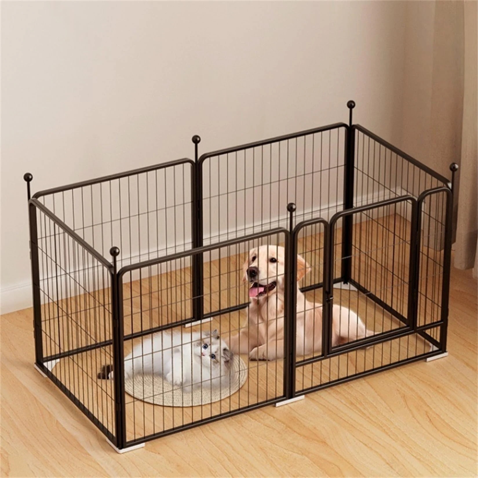 犬用ケージ おしゃれ ペットサークル 小型犬 中型犬用 スチール製 高さ60cm 室内 屋外対応 差し込み式 回転連結 サイズ調整 組み合わせ自由 折りたたみ トイレ仕切り 屋根なし