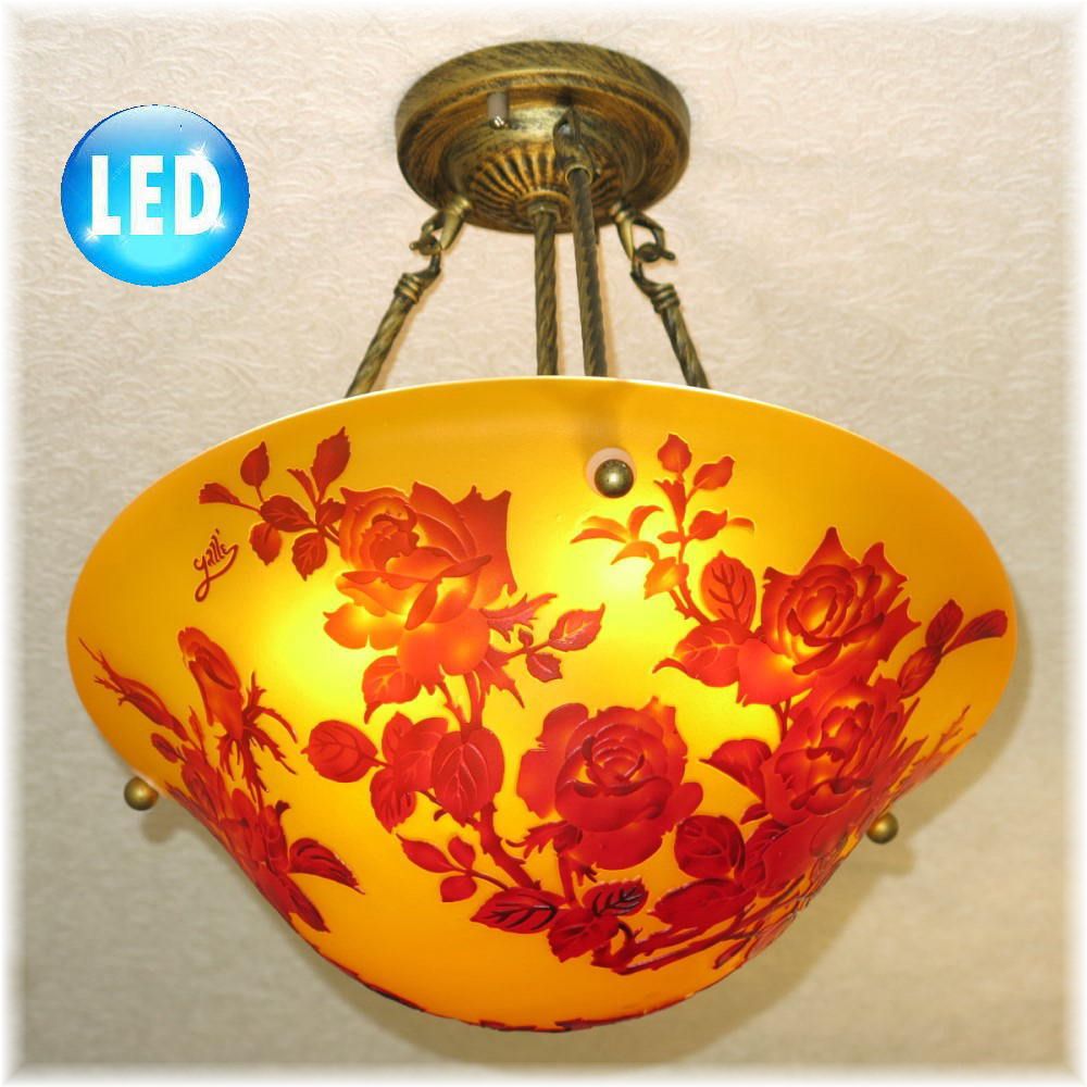 【LED付き！】新品 豪華 ガレ風 ガラス工芸 LED シャンデリア シーリングライト ペンダントライト