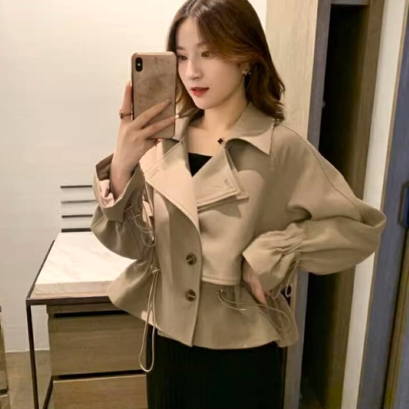 ショート丈 ライトジャケット アウター ジャケット シャンパー 長袖 襟付き 前開き シンプル カジュアル 大人 おしゃれ フォーマル 無地 春 秋 冬 レディース お出かけ 休日 旅行 韓国 5,078円