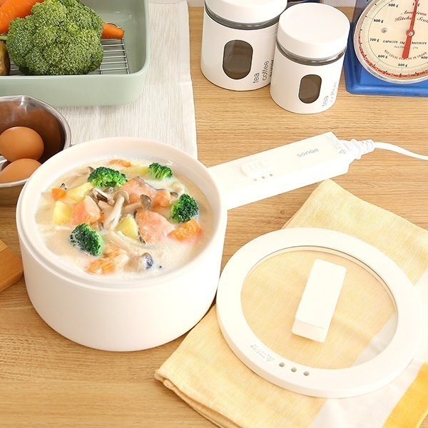 コンロ不要 1台3役な万能 電気片手鍋 コンロ不要で焼く煮る炒めるが可能 一人暮らしの方やテーブル調理やアウトドアにも