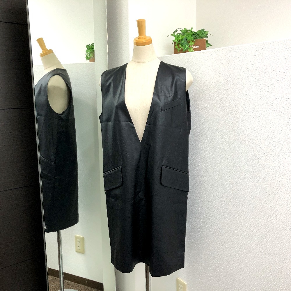 ワンピース MM6 ノースリーブ フェイクレザー ブラック