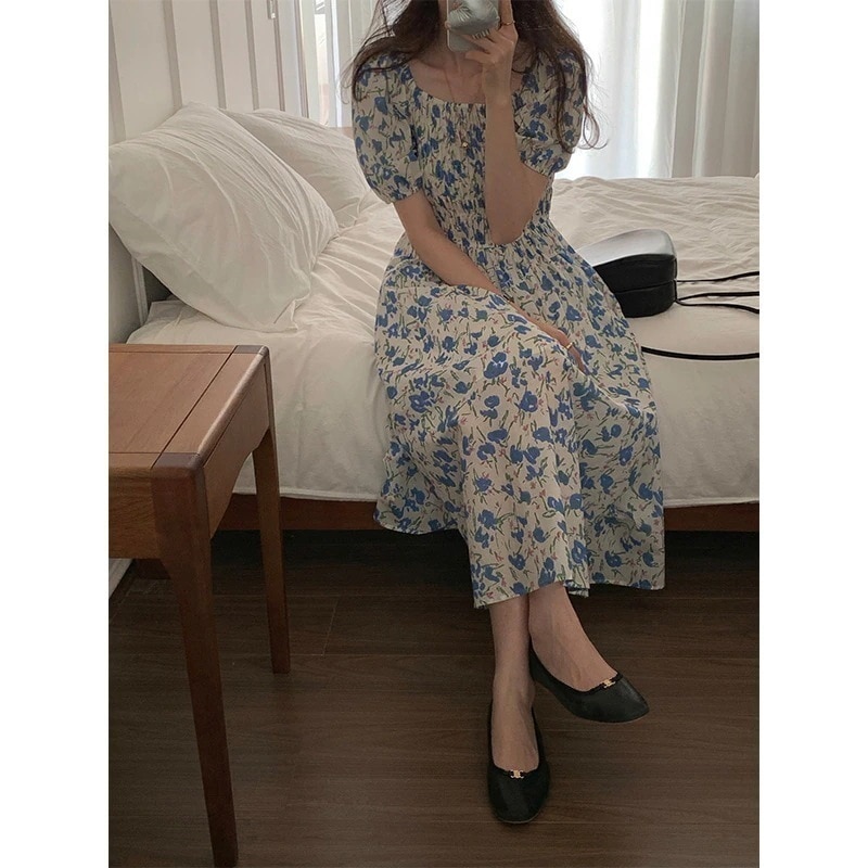 ワンピースドレス半袖ロングマキシ丈ワンピ半袖の泡 新しい しゅうきょくせん 女 腰をすぼめる ワンピース 2025夏 少女 ロングスカート ワンピース甘い さいころ ワンピース