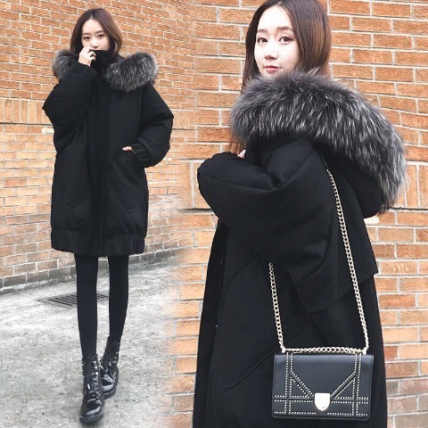 大きいサイズの冬コート女子学生韓国版厚手ミディアムゆったり保温ファーカラー綿入れ女性 セミロング トップス ジャケット