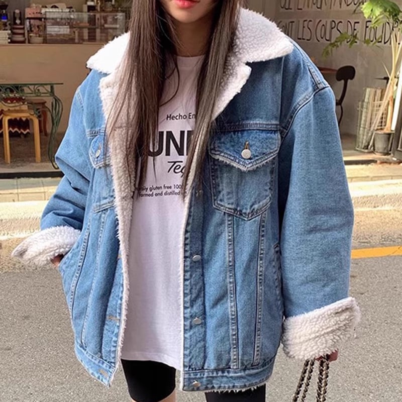 ボアデニムジャケット デニムジャケット デニム ジャケット コート アウター 秋冬 ルーズ トレンド a3641