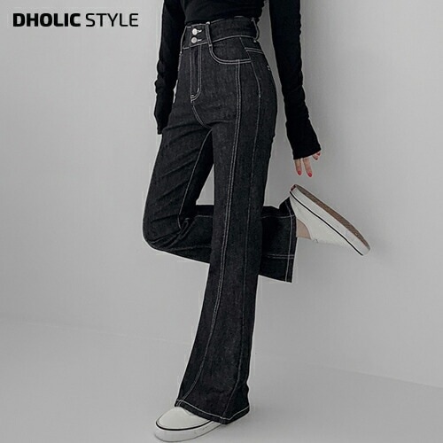 [メガ割りSALE]3TYPE骨盤パッド付ステッチ2ボタンノンウォッシュフレアデニムパンツ・p680158