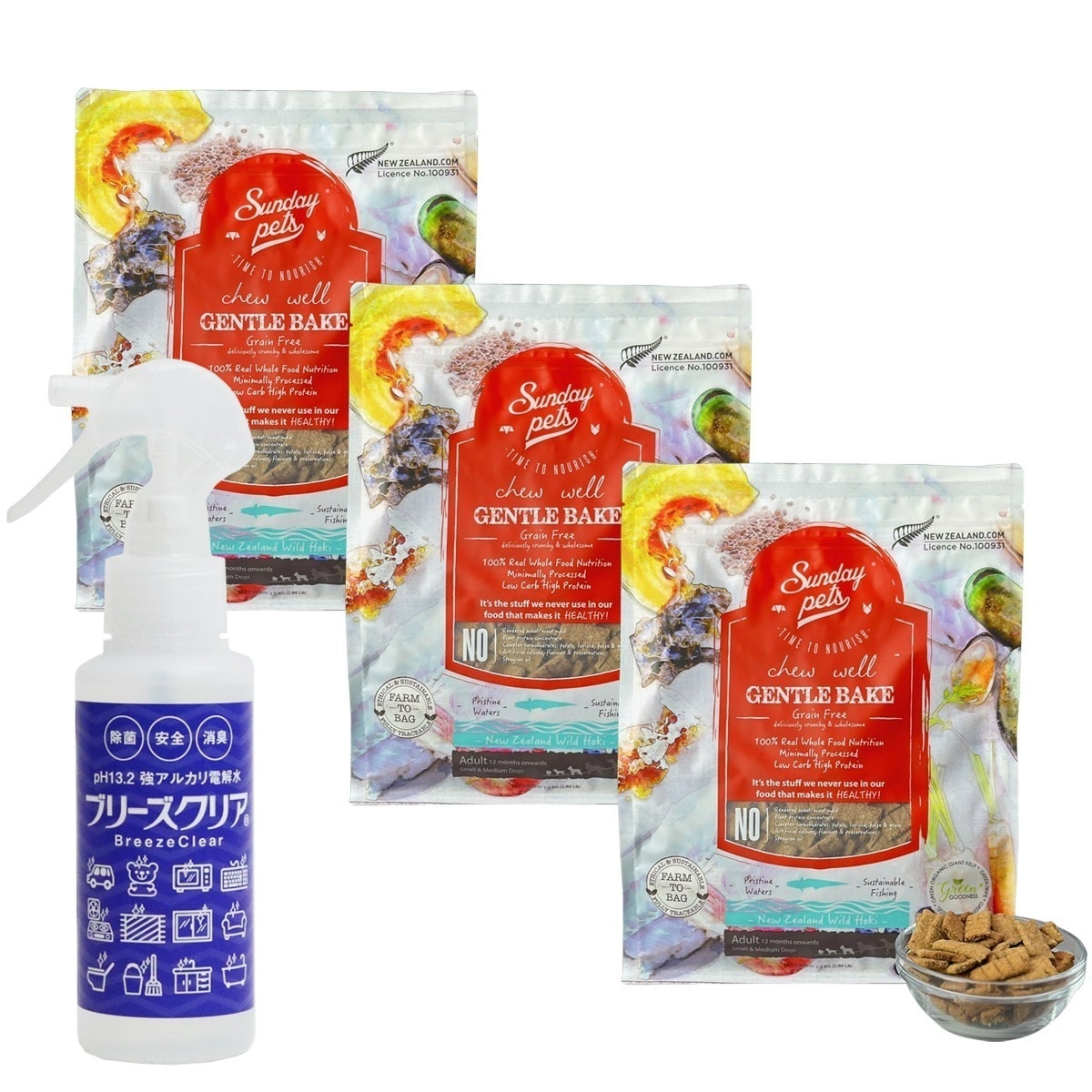 ドッグフード ジェントルベイクグレインフリー ワイルドホキウィズトライプ 1.3kg3袋 【ph13.2強アルカリ電解水100ml付き】