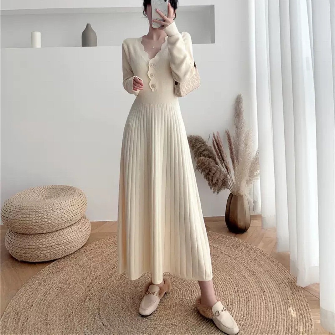 ワンピース ニットワンピース ロング ロング丈 袖あり 長袖 Vネック 切り替えデザイン ニット かわいい 大人可愛い きれいめ シンプル 大人 上品 お洒落 レトロ 大人可愛い 大人女子 ラブリー