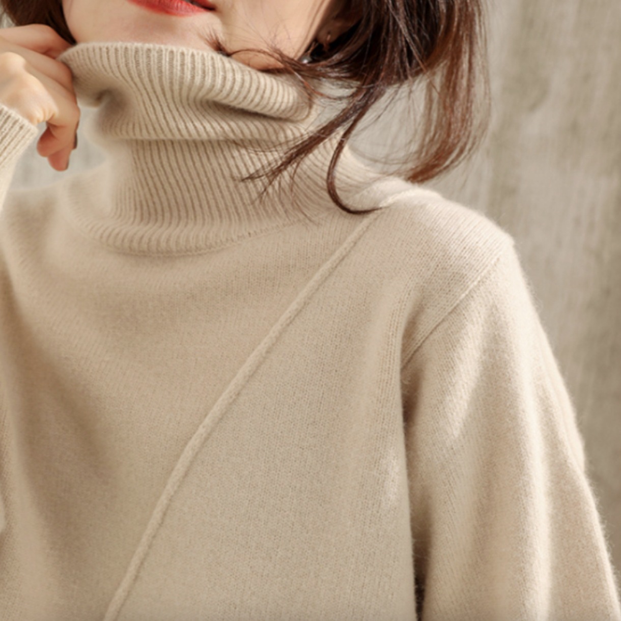 トップス カットソー ニットソー セーター タートルネック 袖あり 長袖 アプリコット カーキ ブルー グレー 2XL シンプル 大人 上品 主役級 存在感 春 秋 冬 10代 20代 30代 個性的