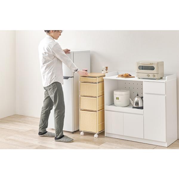 ラック 棚 隙間 すき間 洗面 水周り おしゃれ アジアン ラタン風 キャスター 引き出し かご バスケットラック シンプル スリム 簡単組立 幅30cm