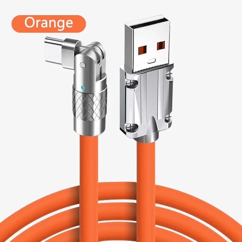 急速充電タイプCデータライン6a180回転超急速充電HuaweiSamsungMillet太字延長シリコン120W Orange 1.2m For Type C