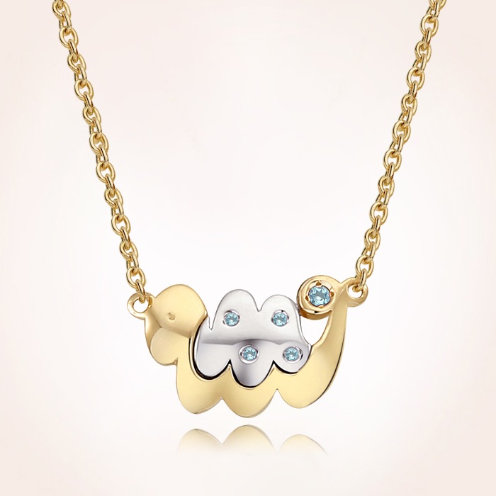 14K黄金十二支ヘビネックレスス-青色立方ジルコン(14K Gold Oriental Zodiac Snake Blue Cubic Necklace)