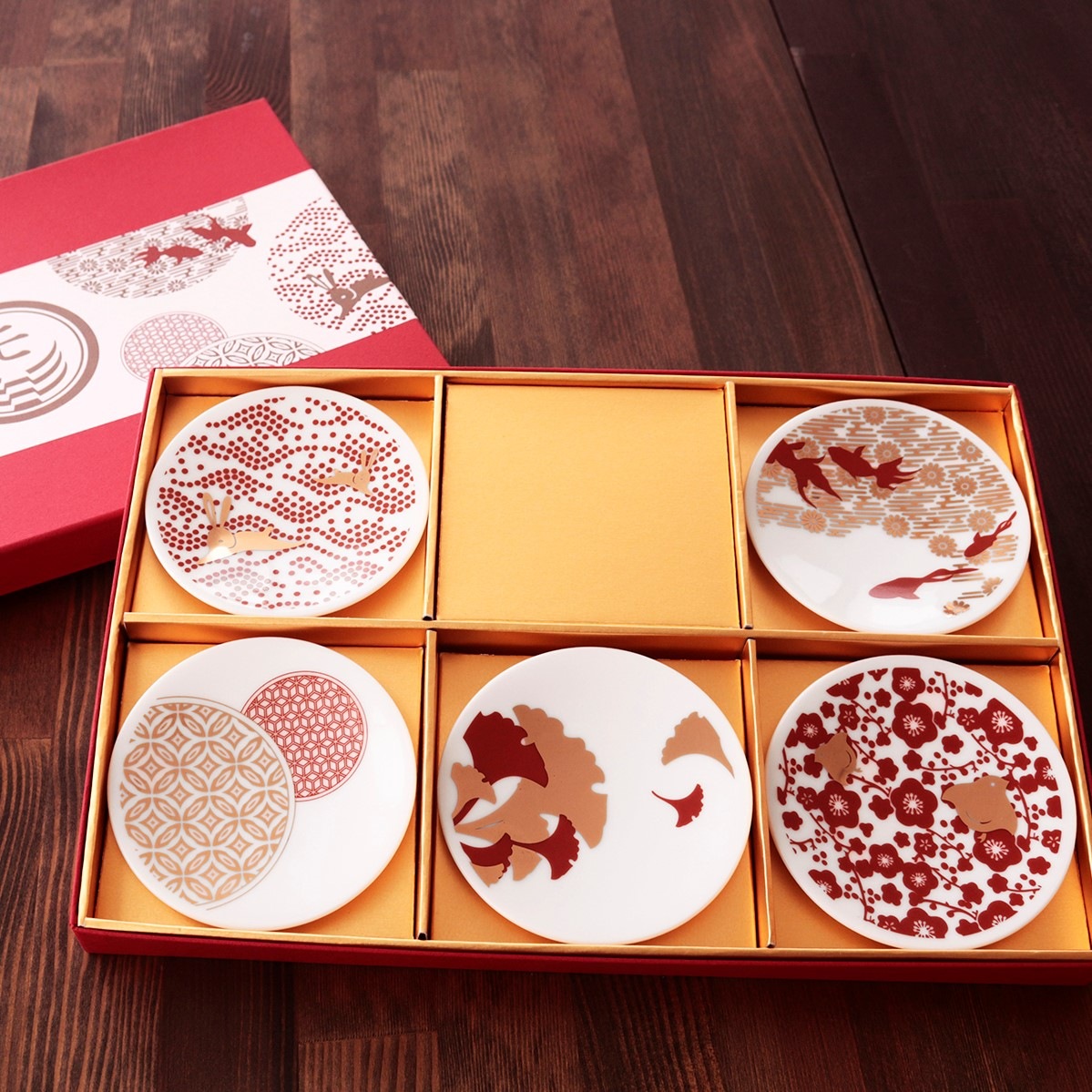 朱金豆皿 5枚揃 豆皿 コレクション お洒落 アクセサリー入れ 小物入れ 絵皿 和柄 和食器 小皿 セット プレゼント ギフト 贈り物 母の日
