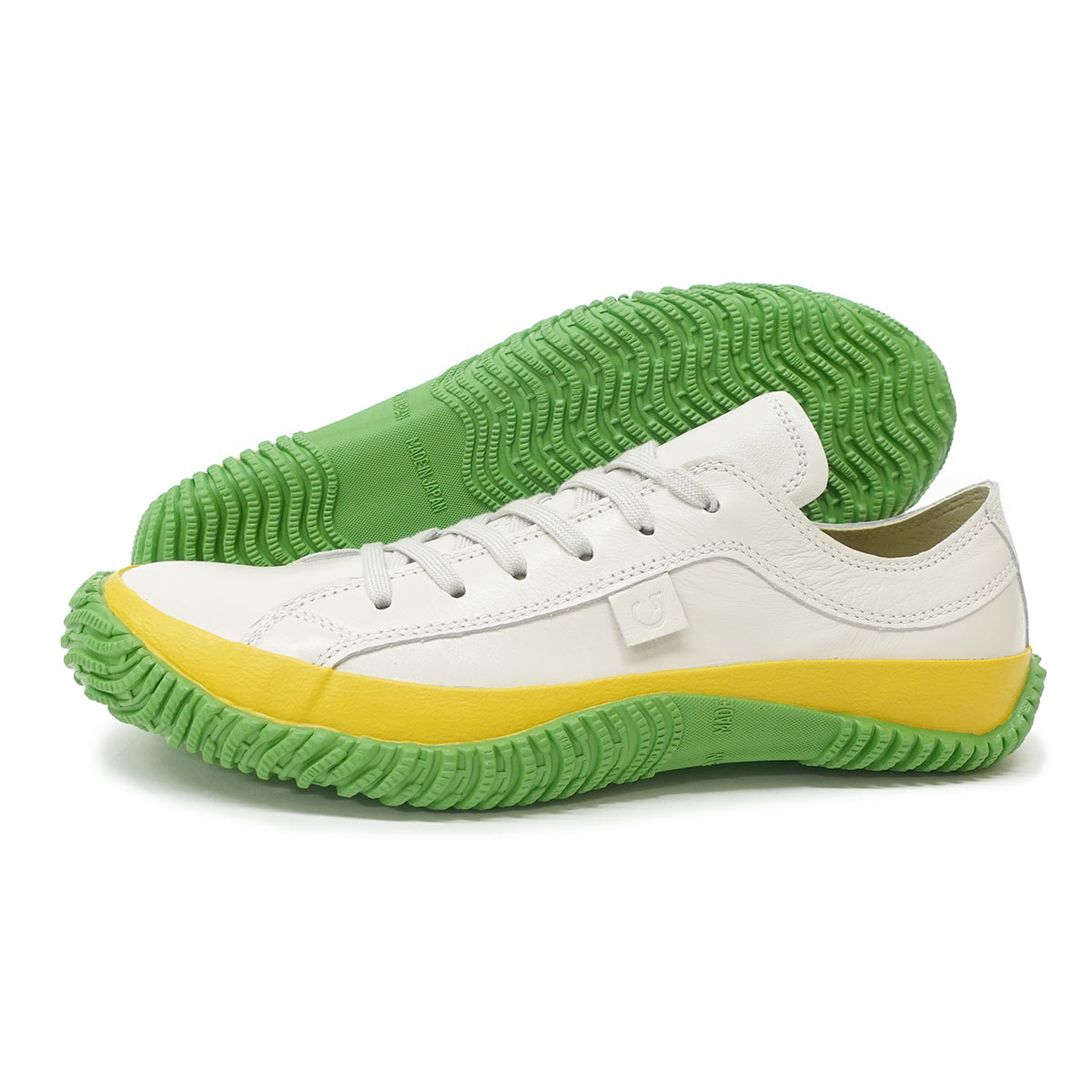 スピングル スニーカー ローカット SP-110 アイボリー/グリーン メンズ レディース 革 カンガルーレザー 定番 日本製 スピングルムーブ