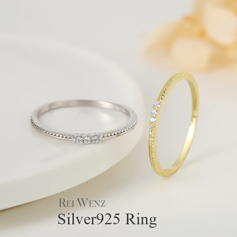 【高品質Silver925】リング 華奢 おしゃれ ソリティアリング Silver925 一粒 金属アレルギー フリー キュービックジルコニア CZ ラインストーン ゴールド プラチナ