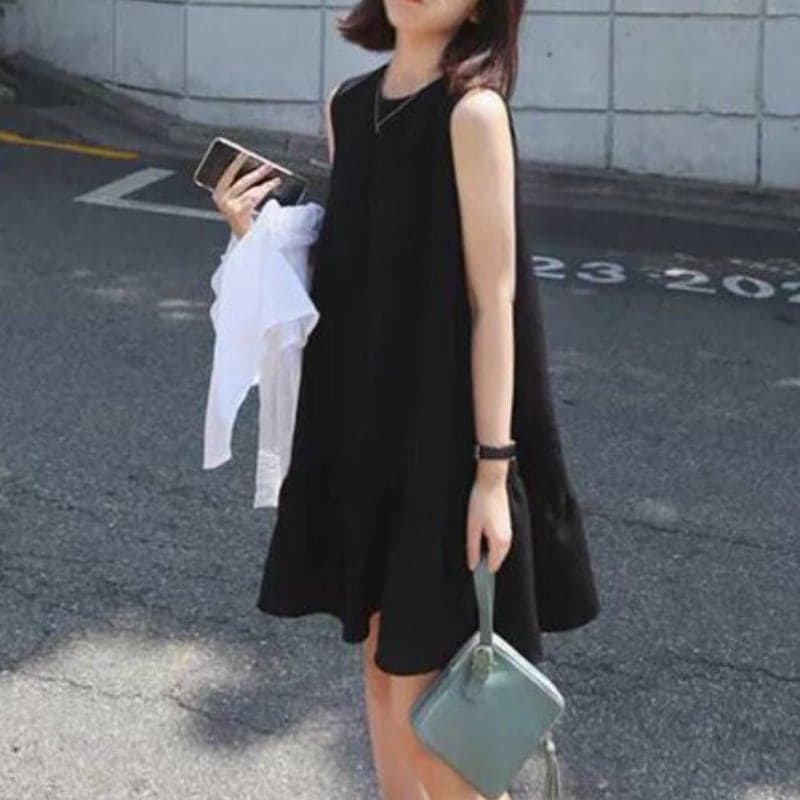 2color レディース ワンピース ひざ丈 ノースリーブ モノトーン 春夏 春 夏 秋冬 秋 冬