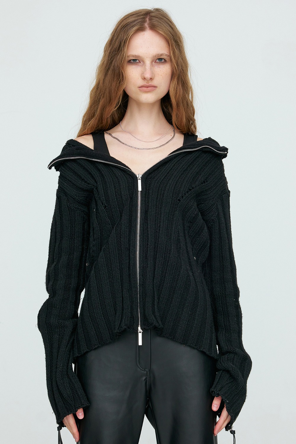 【NACHE】 SURE SOFT KNIT ZIP-UP (UNISEX) : BLACK