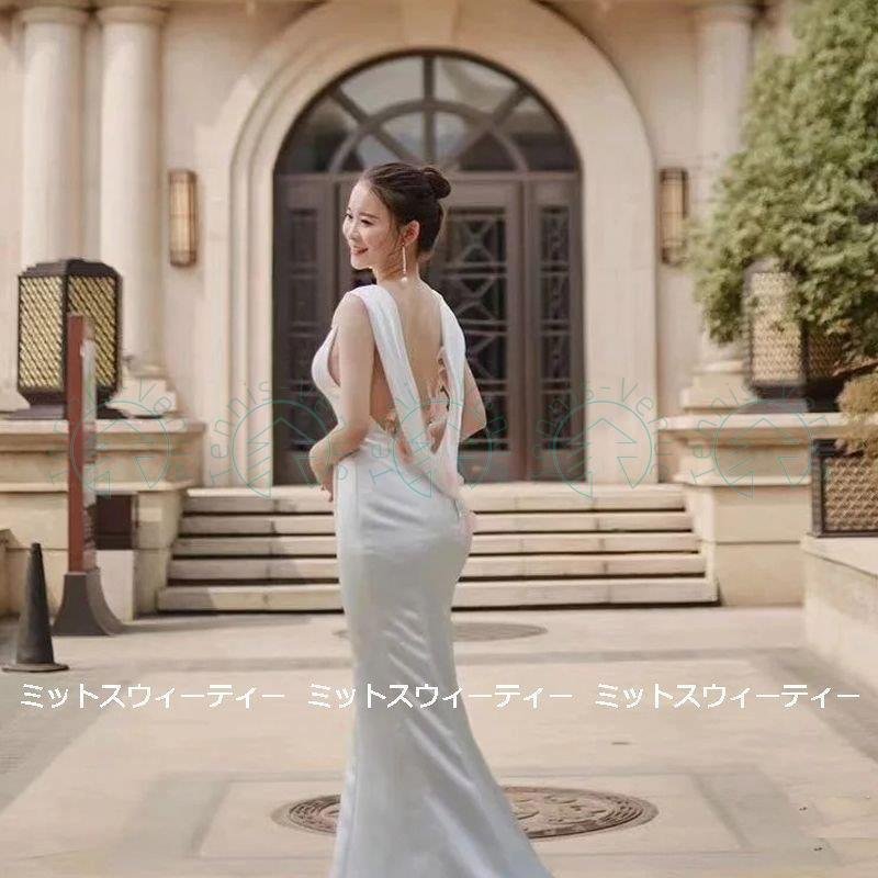 ウェディングドレス ロングドレス 結婚式 ウエディングドレス 二次会 花嫁 前撮り エレガント サテ
