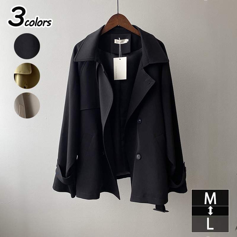 レディース アウター コート トレンチコート ショート丈 長袖 Vネック 襟付き Aライン 前開き上品 大人カジュアル シンプル カジュアル おしゃれ オシャレ お洒落 春夏 春 夏 秋冬 秋 冬 フ