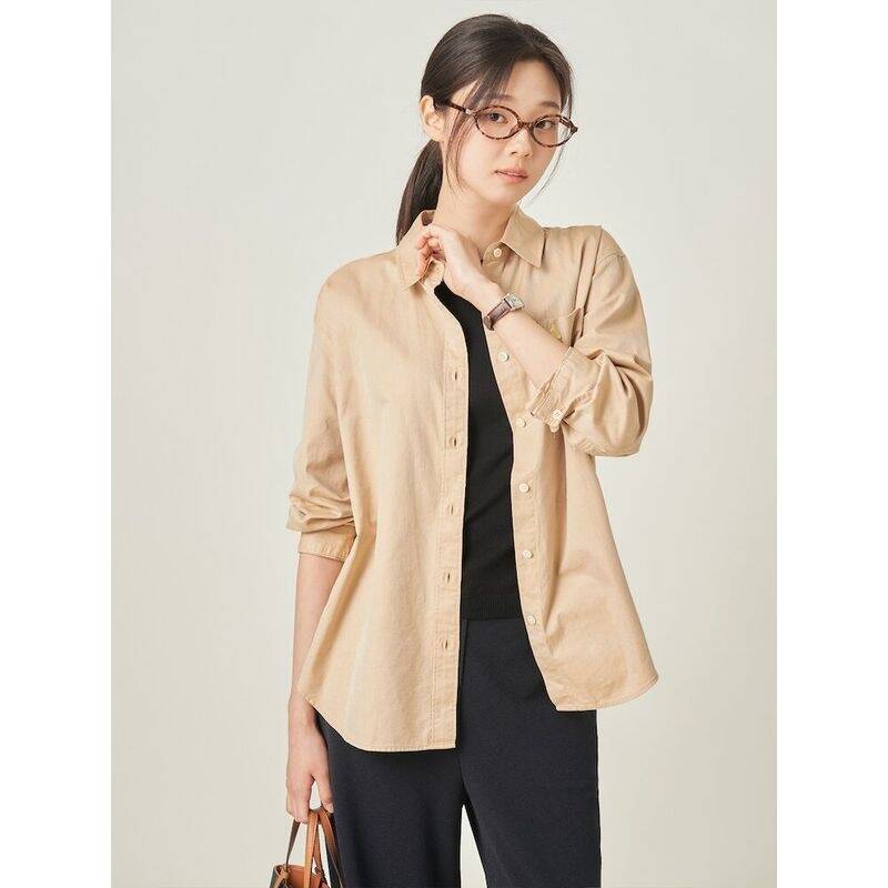 BEANPOLE LADIES コットンツイル ウォッシュ加工 オーバーフィットシャツ ベージュ (BF5864C01A) BF5864C01A 344503