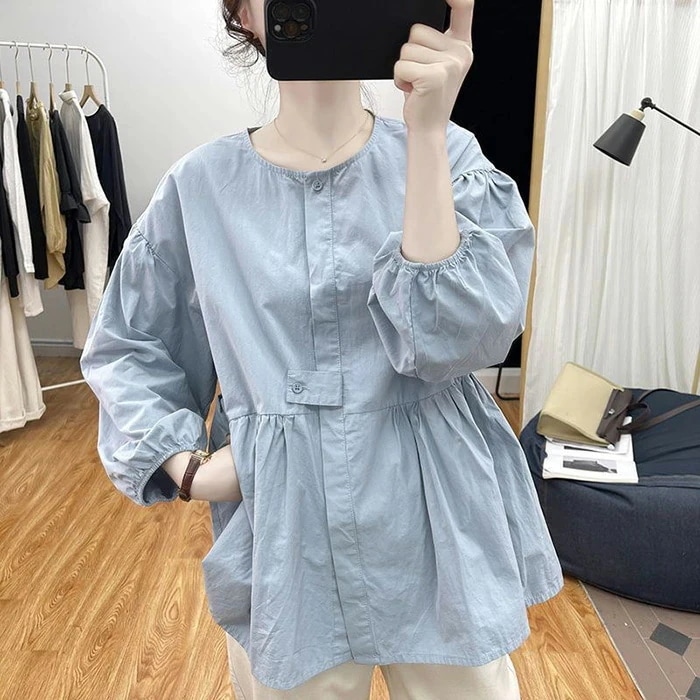 【20点セット】無料ブラウス レディース チュニック トップス ロングシャツ シャツ シャツブラウス プルオーバー クルーネック フレア 長袖 無地 ライトカーディガン きれいめ ゆったり 大きいサイ