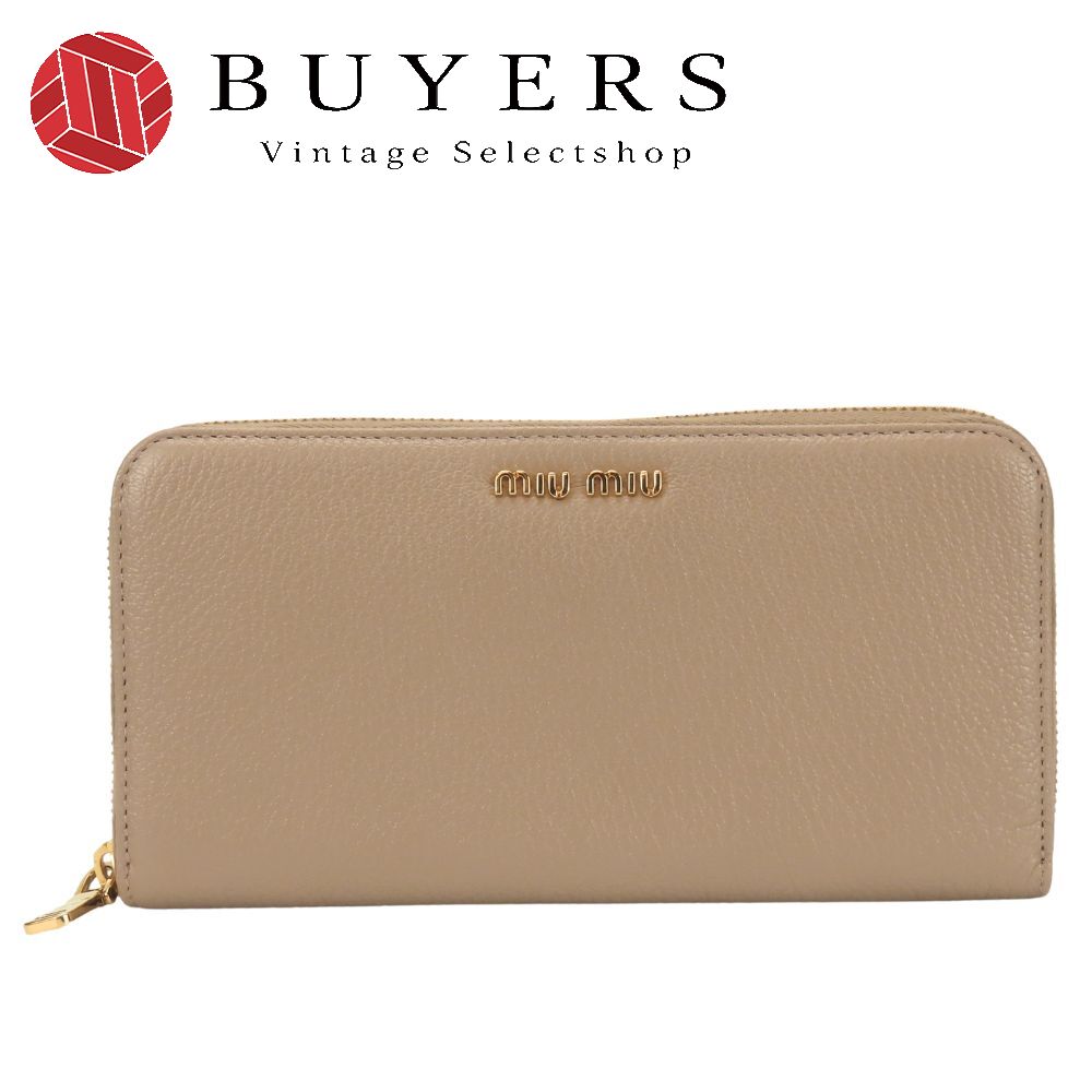 中古 美品 長財布 ラウンドファスナー 5M0506 レザー CAMMEO ピンクベージュ ゴールド金具 くすみカラー シンプル 小物 レディース 女性