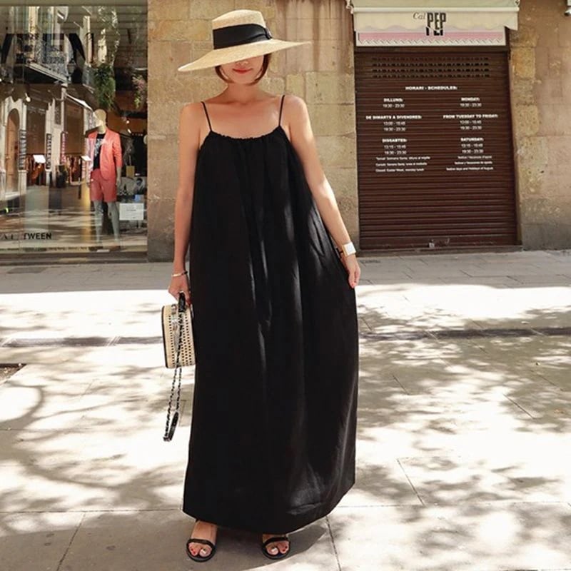 ワンピース レディース 胸元ギャザー ゆったり キャミソール サマードレス ロング マキシ丈 袖なし ノースリーブ Aライン フレア ふんわり 体型カバー デコルテ開き 大人可愛い 普段使い お出かけ