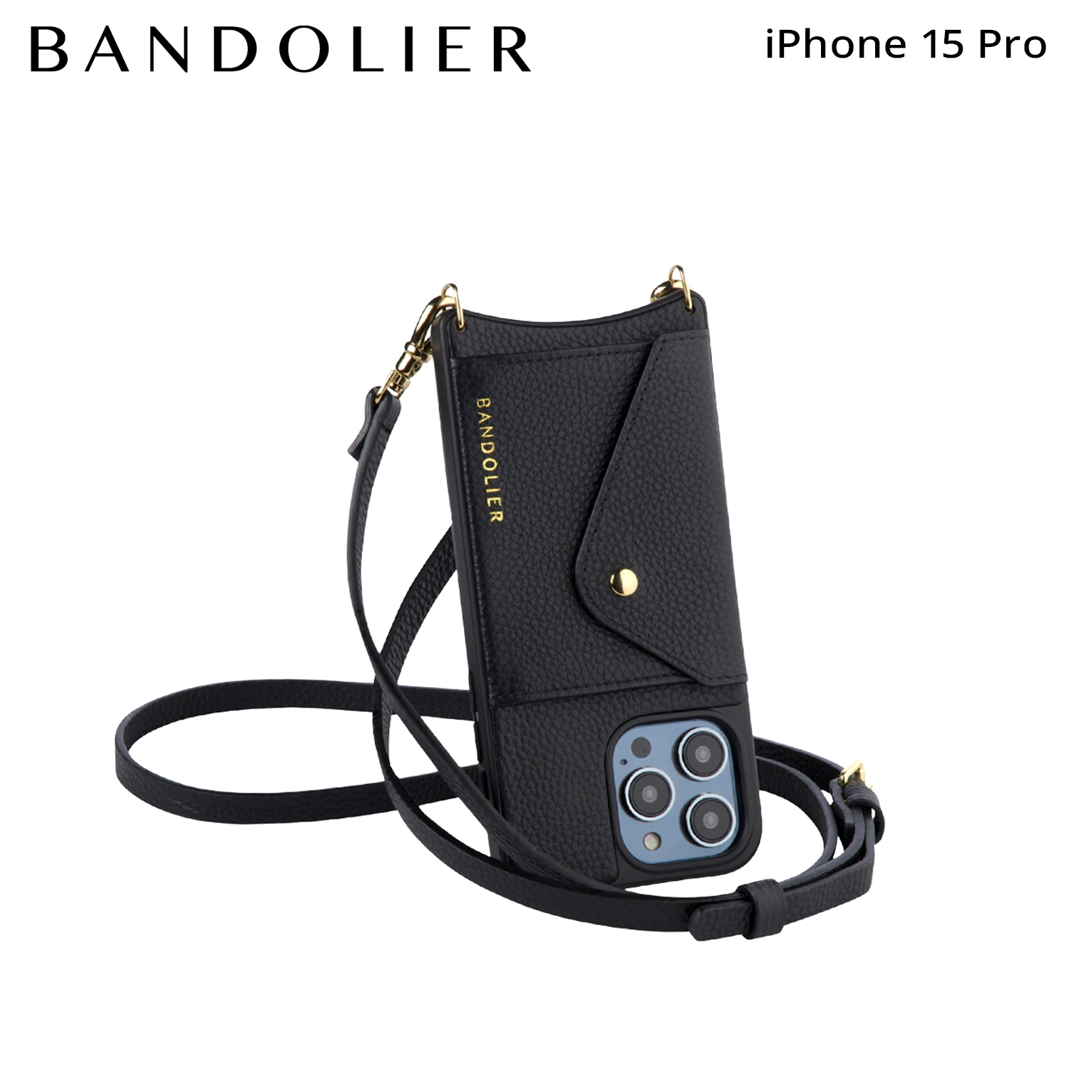 バンドリヤー BANDOLIER スマホショルダー iphone15 Pro スマホケース アイフォン ドナ サイドスロット ゴールド メンズ レディース ブラック 黒 14DON