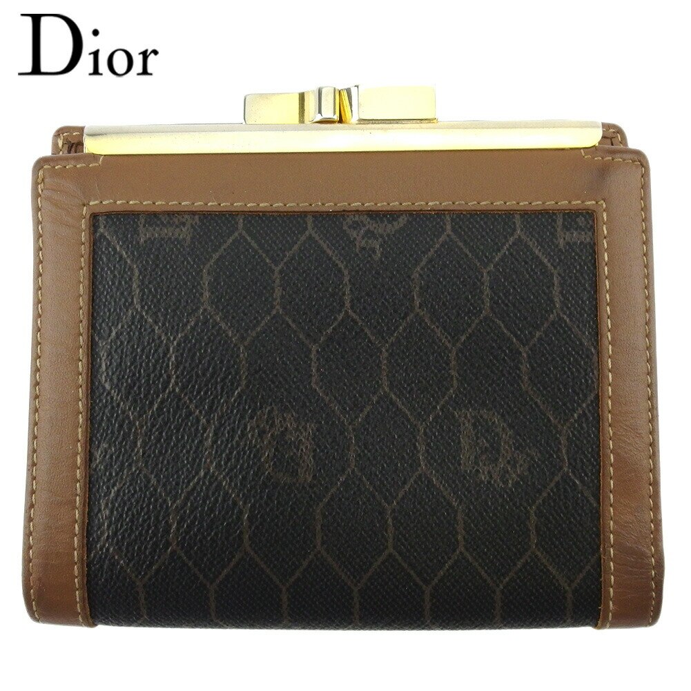 がま口 財布 二つ折り ミニ財布 ハニカム レディース メンズ ブラック ブラウン ゴールド 中古