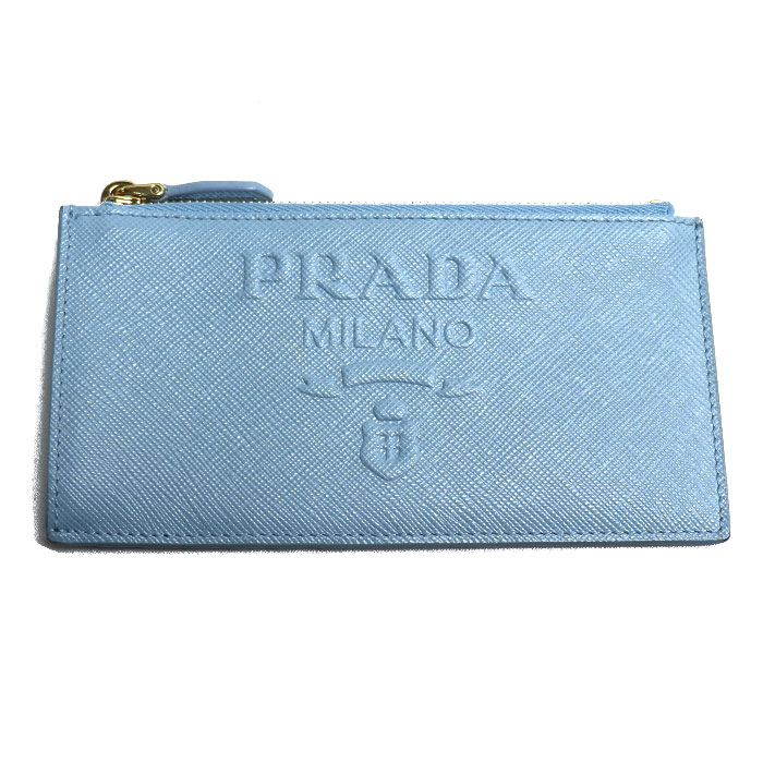 PRADA プラダ サフィアーノ エンボスロゴ フラグメントケース カードケース ライトブルー 1MC079 コインケース レディース 中古 美品