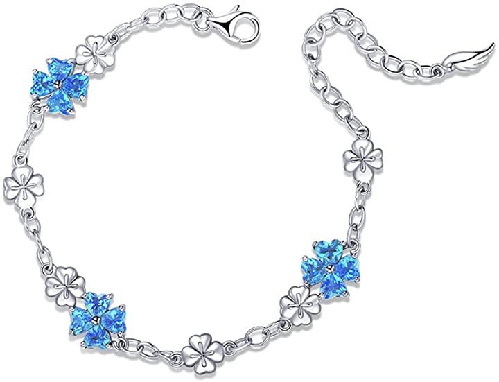シルバー925 女性に人気 ブレスレットハート 四つ葉のクローバー ユニーク デザイン(12月 誕生 5,502円