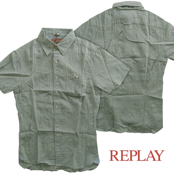 REPLAY リプレイ メンズ 半袖シャツ グリーン パープル トップス 半袖 シャツ インポート