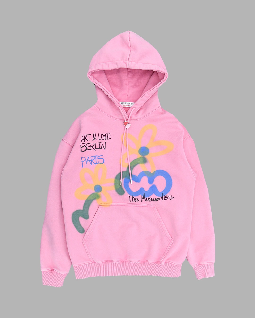 【THE MUSEUM VISITOR】 FLOWER AND CLOUD SPRAYED HOODY : PINK