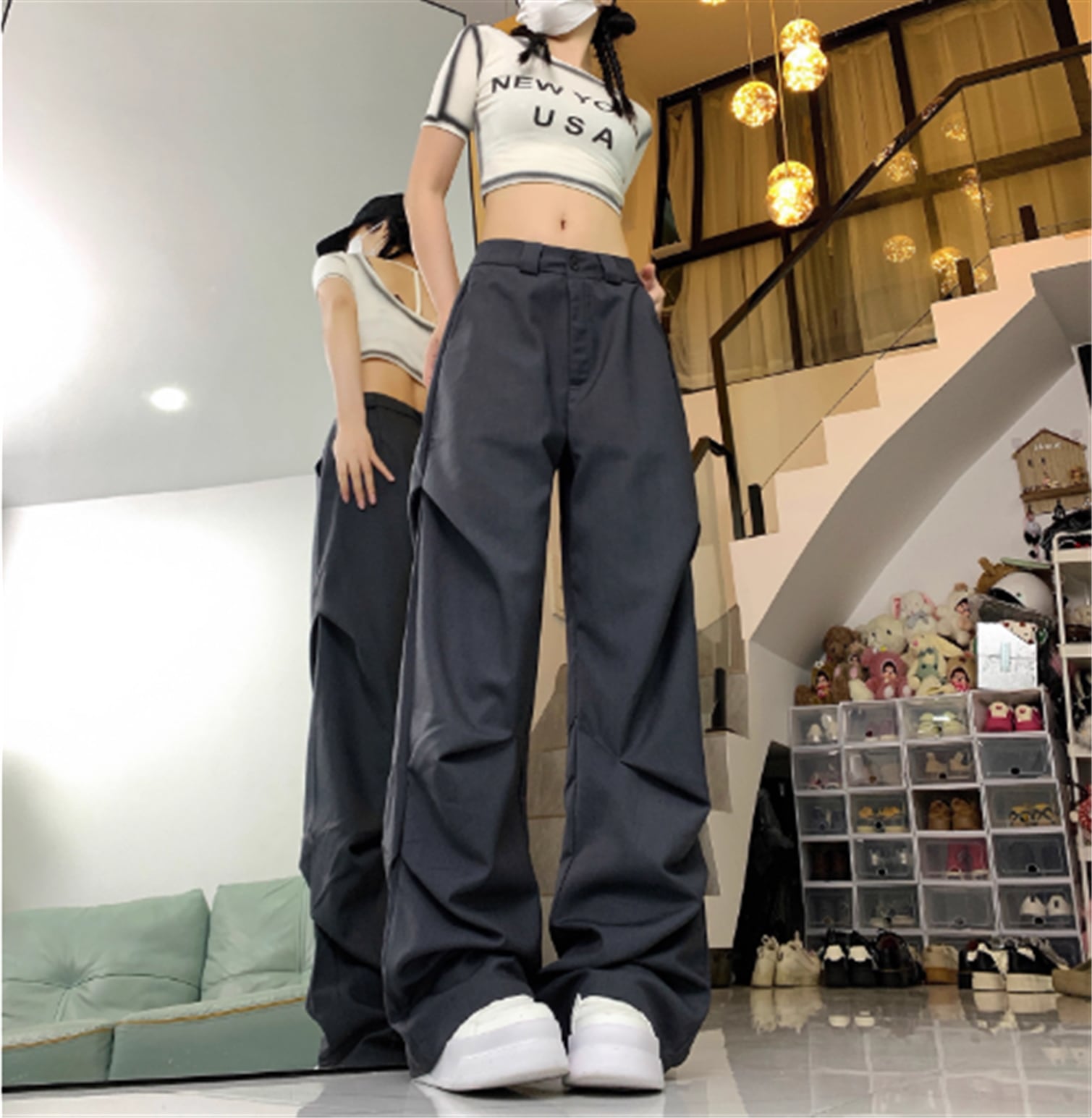 レディース パンツ ボトムス ロング ワイド ハウエスト ポケット 薄手 大人可愛い カジュアル おしゃれ かっこいい 存在感 春 夏 秋 10代 20代 30代 ティーン 通勤 学生 学校 通学