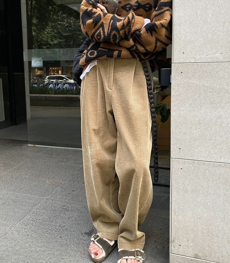 コーデュロイワイドパンツ レディース パンツ ハイウエスト シンプル カジュアル おしゃれ 無地 秋 冬 通勤 お出かけ ショッピング カフェ 楽ちん S M L キャメル