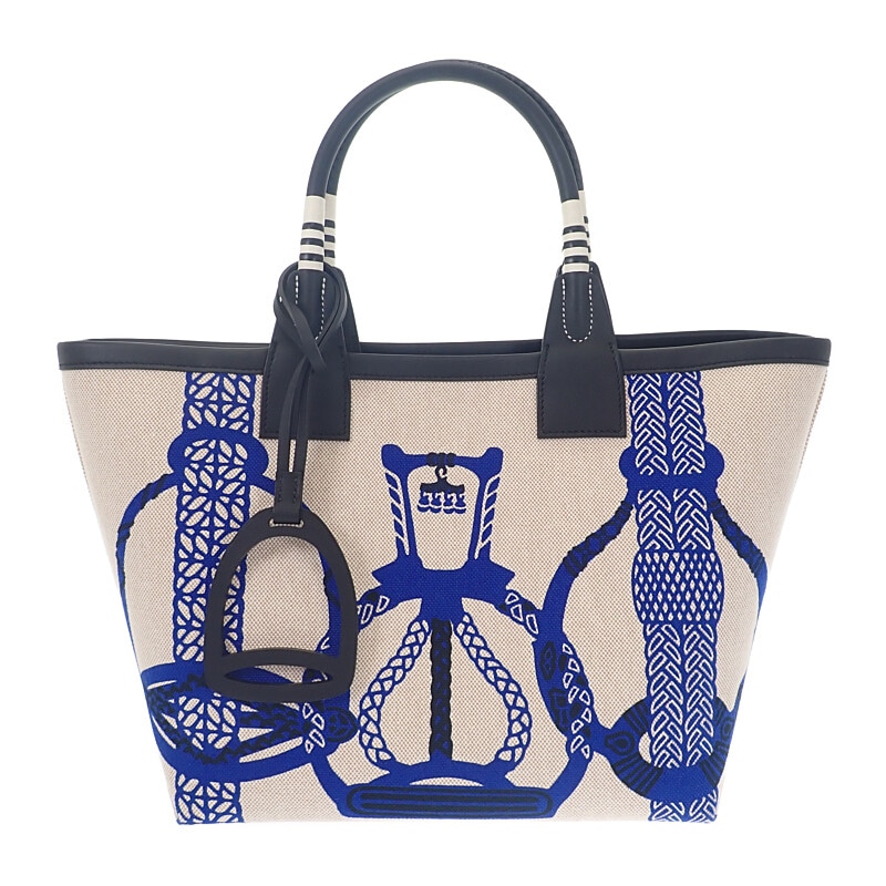 スティープル25 W刻印 ハンドバッグ ヴォースイフト トワルH・プリュム ブルーロワイヤル レディース【Aランク】