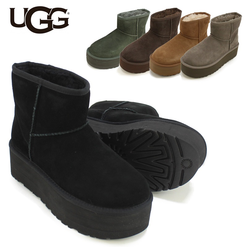 UGG ウィメンズ クラシック ミニ プラットフォーム ムートンブーツ ショート