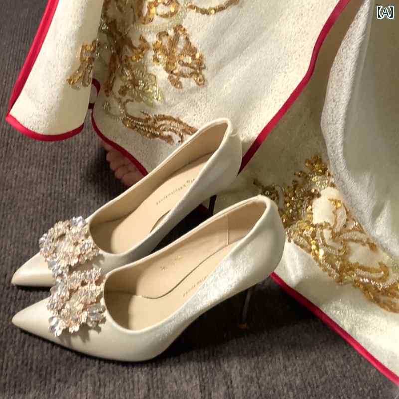 ハイヒール　シューズ　レディース メイン ウェディングシューズ Hexiu ウェディングドレス 双方向 ブライダル シューズシャンパン ラインストーン ハイヒールは 足を 疲れさせにくい ウェディング