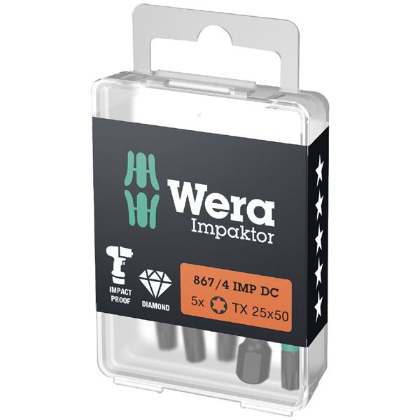 WERA ヴェラ 5本入 インパクトドライバー用 トルクスドライバービット 刃先サイズT25 シャンク径6.35mm 全長50mm 057665 工具