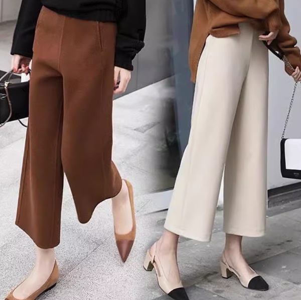 レディース トップス パンツ ボトムス ストレートパンツ ワイドパンツ 9分丈 アンクル丈 ストレート Iライン ハイウエスト 中厚手 ツイード きれいめ シンプル 上品 おしゃれ かっこいい クール